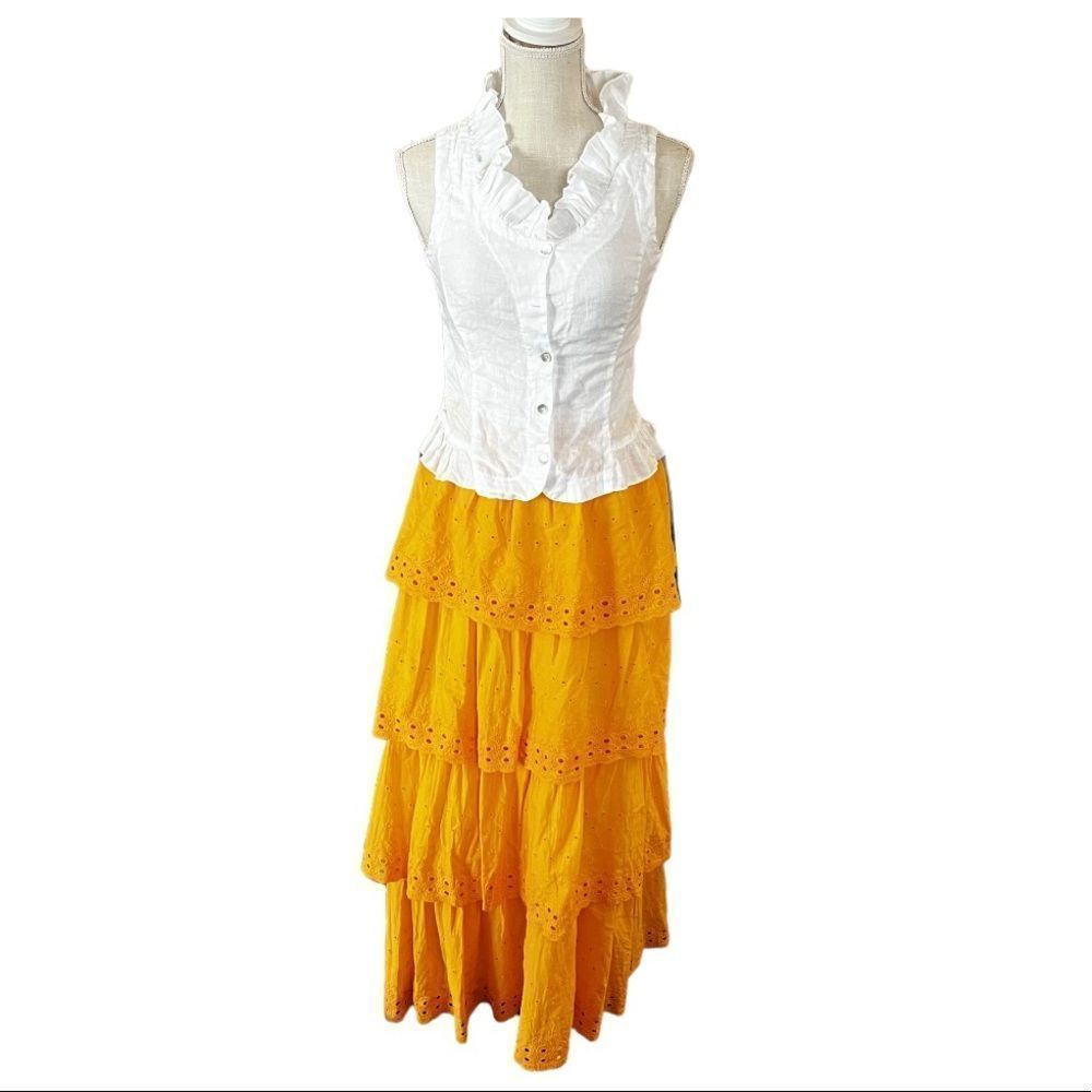 Skirt-House of Harlow 1960 Eyelet sunshine gold or yellow maxi skirt -Size XS